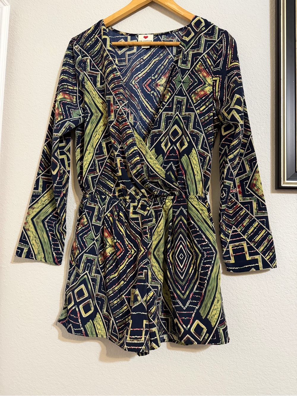 One clothing Navy Geometric Print Romper with Lime Accents